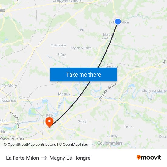 La Ferte-Milon to Magny-Le-Hongre map