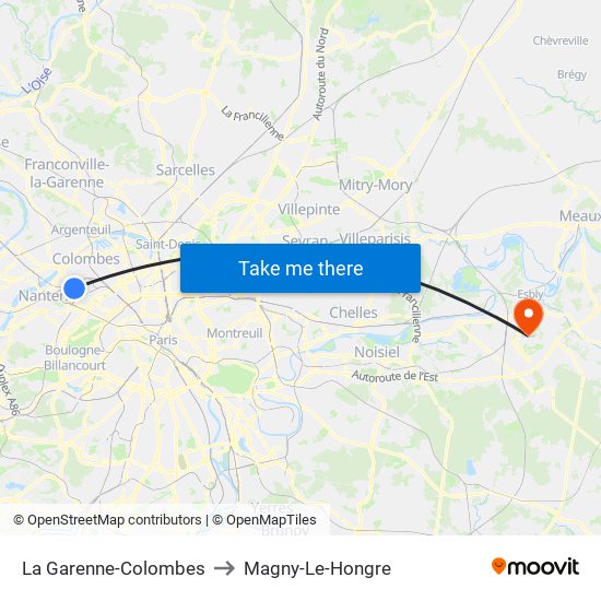 La Garenne-Colombes to Magny-Le-Hongre map