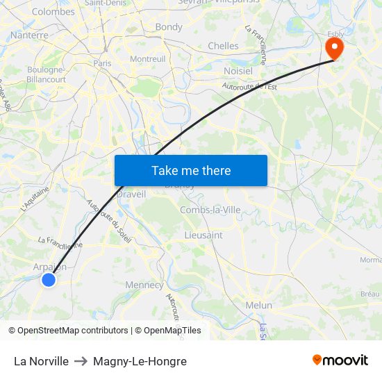 La Norville to Magny-Le-Hongre map