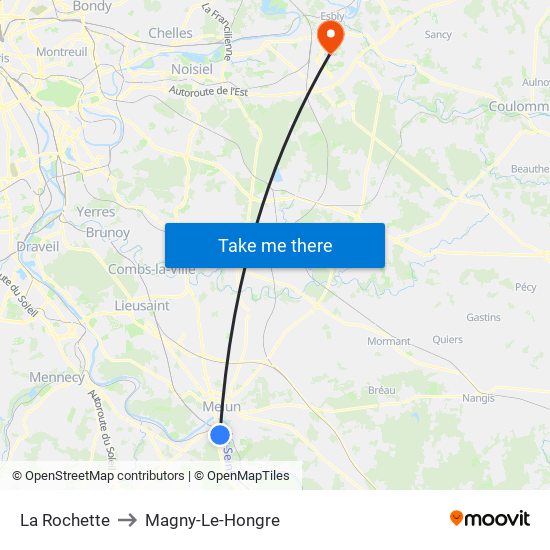 La Rochette to Magny-Le-Hongre map