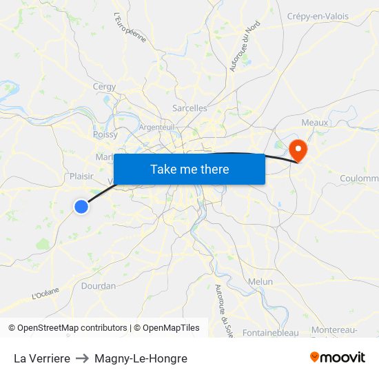La Verriere to Magny-Le-Hongre map