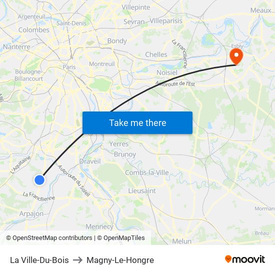 La Ville-Du-Bois to Magny-Le-Hongre map