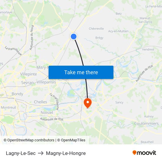 Lagny-Le-Sec to Magny-Le-Hongre map