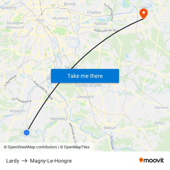 Lardy to Magny-Le-Hongre map