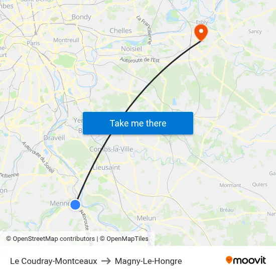 Le Coudray-Montceaux to Magny-Le-Hongre map