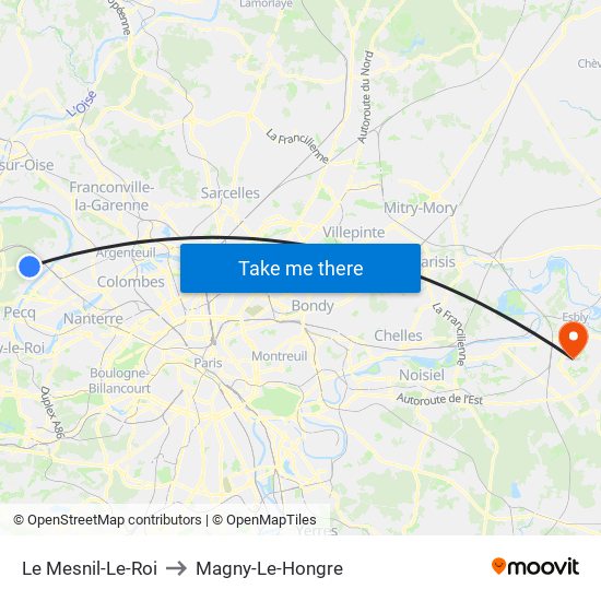Le Mesnil-Le-Roi to Magny-Le-Hongre map