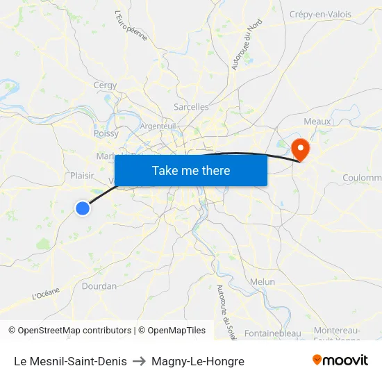 Le Mesnil-Saint-Denis to Magny-Le-Hongre map