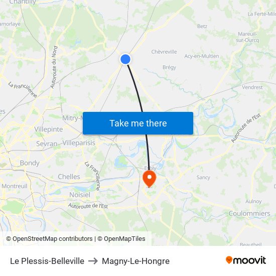 Le Plessis-Belleville to Magny-Le-Hongre map