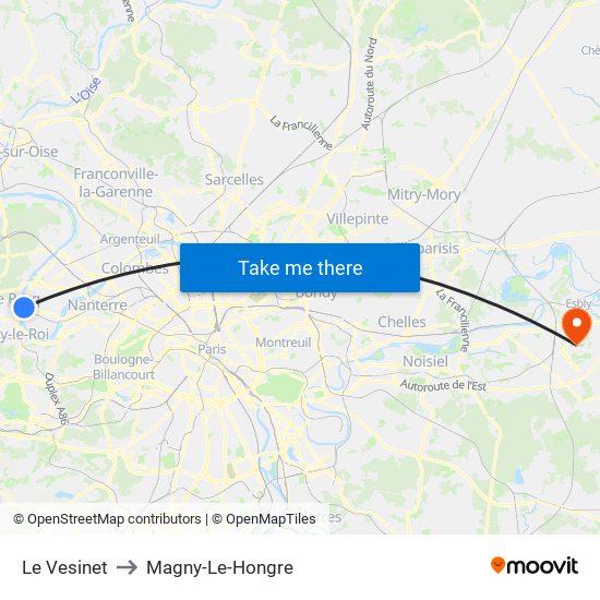 Le Vesinet to Magny-Le-Hongre map
