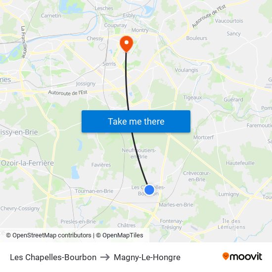 Les Chapelles-Bourbon to Magny-Le-Hongre map
