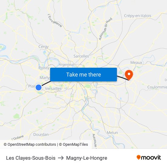 Les Clayes-Sous-Bois to Magny-Le-Hongre map