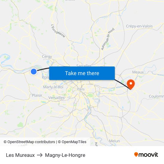 Les Mureaux to Magny-Le-Hongre map