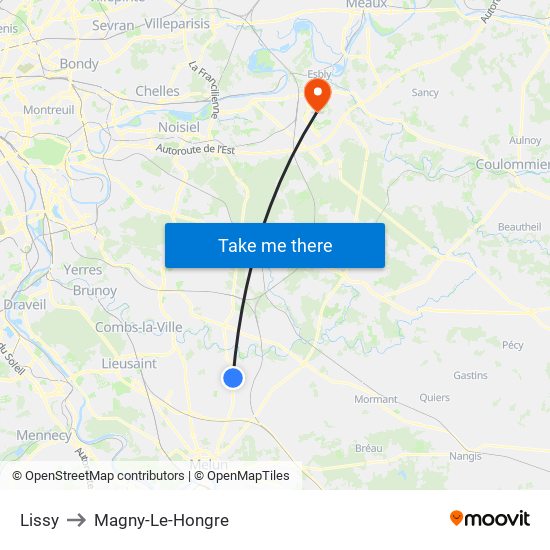 Lissy to Magny-Le-Hongre map