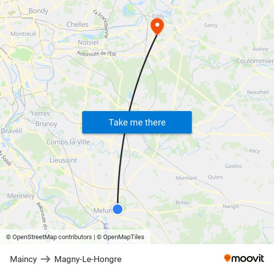 Maincy to Magny-Le-Hongre map