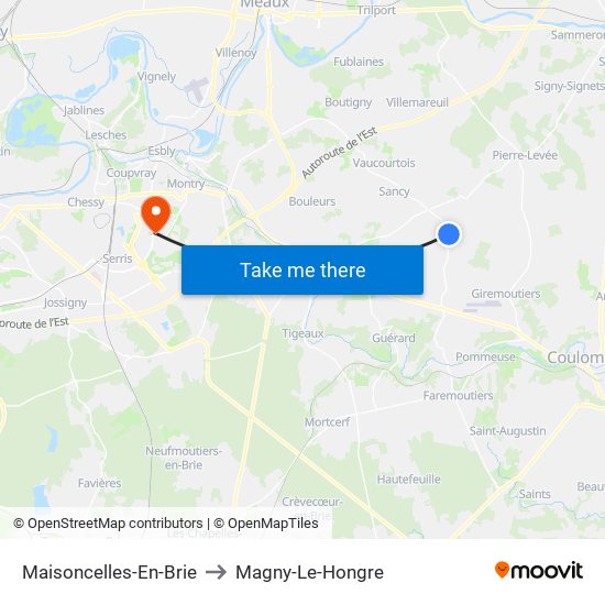 Maisoncelles-En-Brie to Magny-Le-Hongre map