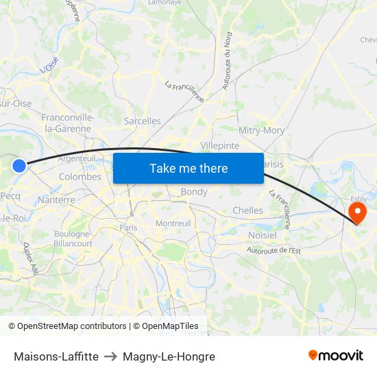 Maisons-Laffitte to Magny-Le-Hongre map