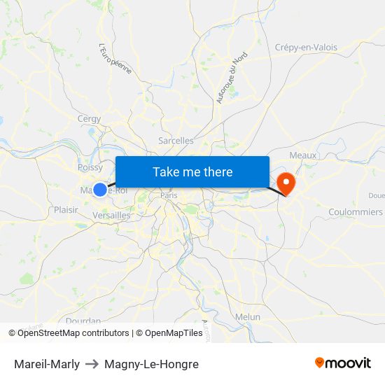 Mareil-Marly to Magny-Le-Hongre map