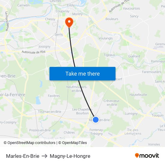 Marles-En-Brie to Magny-Le-Hongre map