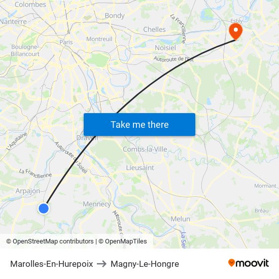 Marolles-En-Hurepoix to Magny-Le-Hongre map