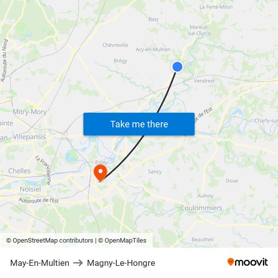 May-En-Multien to Magny-Le-Hongre map