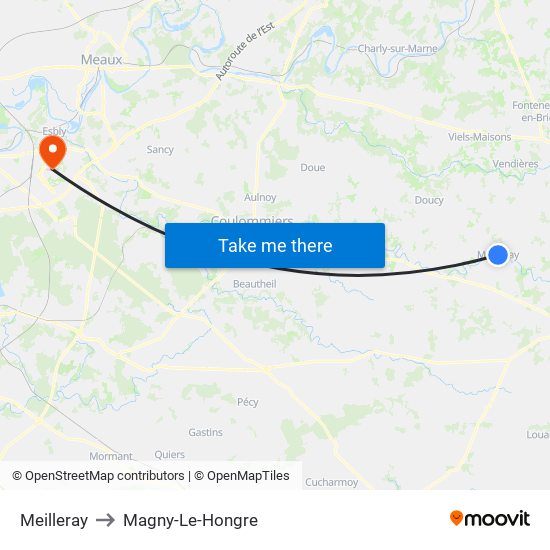 Meilleray to Magny-Le-Hongre map
