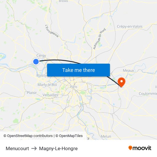 Menucourt to Magny-Le-Hongre map