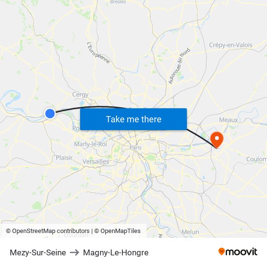 Mezy-Sur-Seine to Magny-Le-Hongre map
