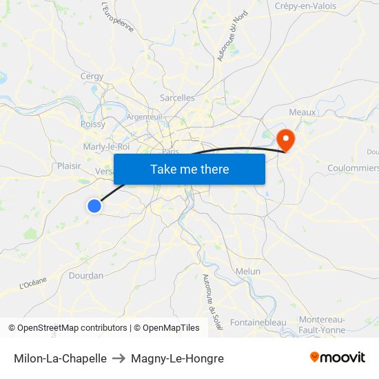 Milon-La-Chapelle to Magny-Le-Hongre map