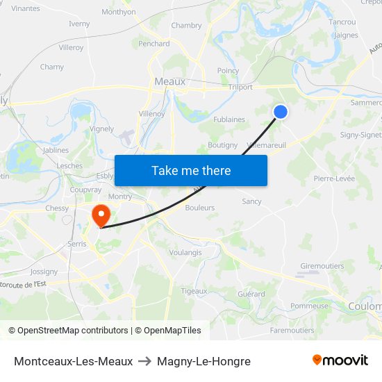 Montceaux-Les-Meaux to Magny-Le-Hongre map