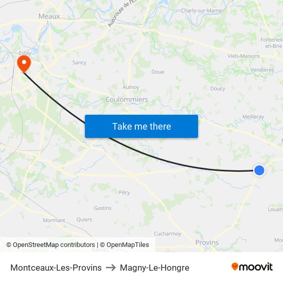 Montceaux-Les-Provins to Magny-Le-Hongre map