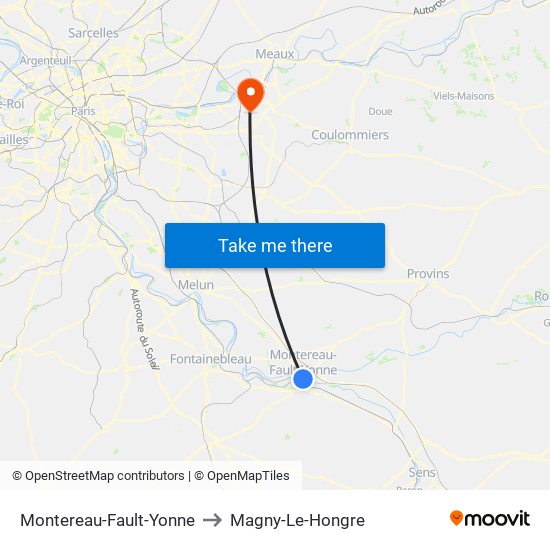 Montereau-Fault-Yonne to Magny-Le-Hongre map