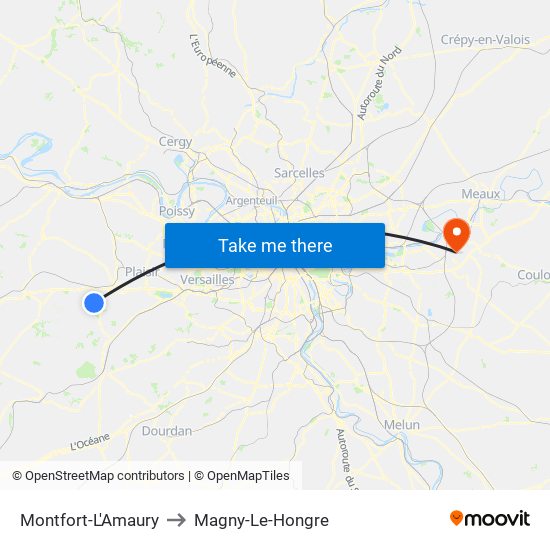 Montfort-L'Amaury to Magny-Le-Hongre map
