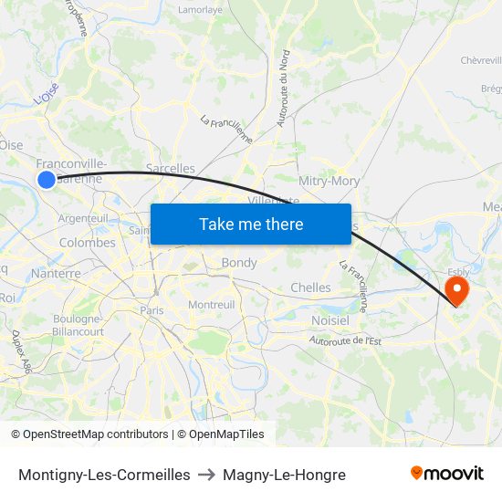 Montigny-Les-Cormeilles to Magny-Le-Hongre map