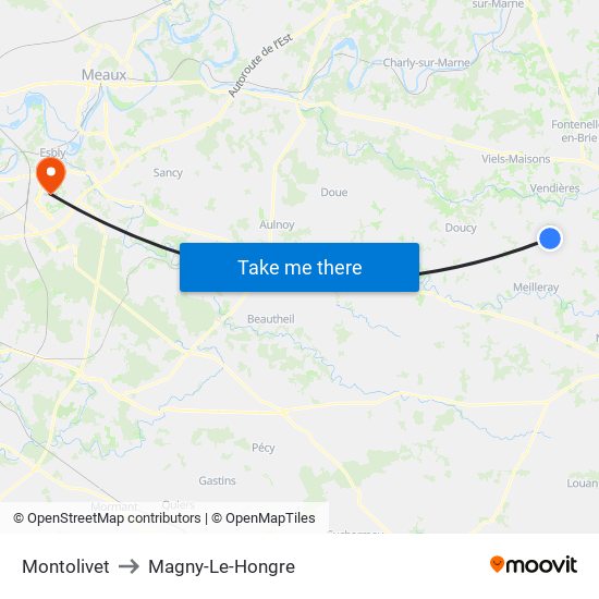 Montolivet to Magny-Le-Hongre map