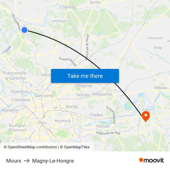 Mours to Magny-Le-Hongre map