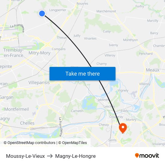 Moussy-Le-Vieux to Magny-Le-Hongre map