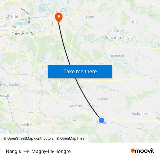 Nangis to Magny-Le-Hongre map