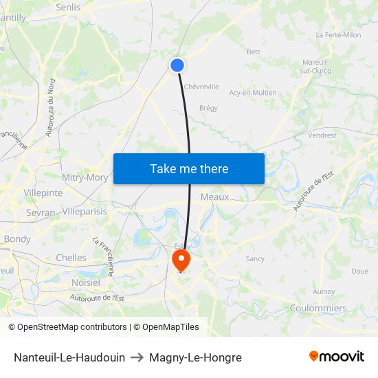 Nanteuil-Le-Haudouin to Magny-Le-Hongre map