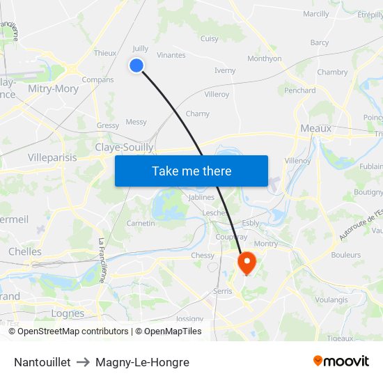 Nantouillet to Magny-Le-Hongre map