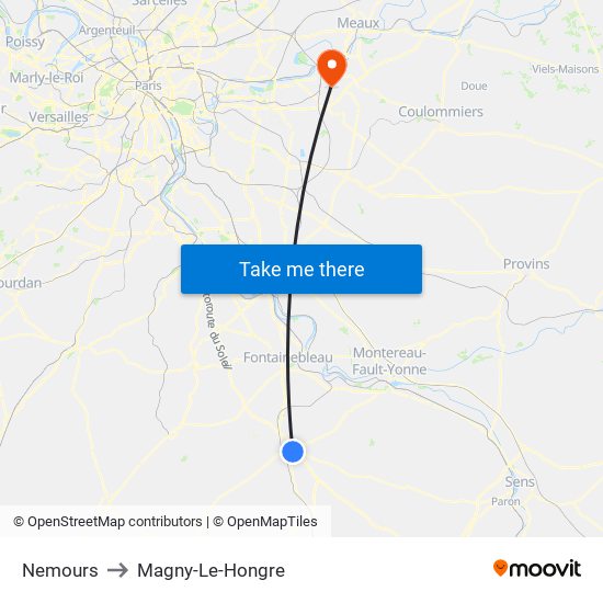 Nemours to Magny-Le-Hongre map