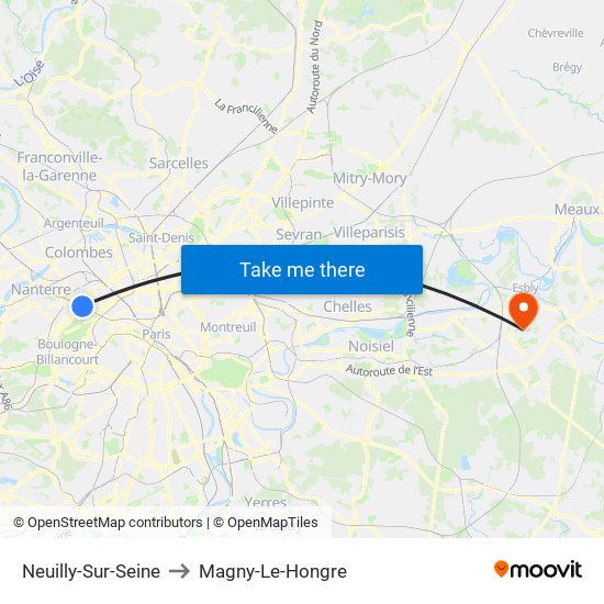 Neuilly-Sur-Seine to Magny-Le-Hongre map