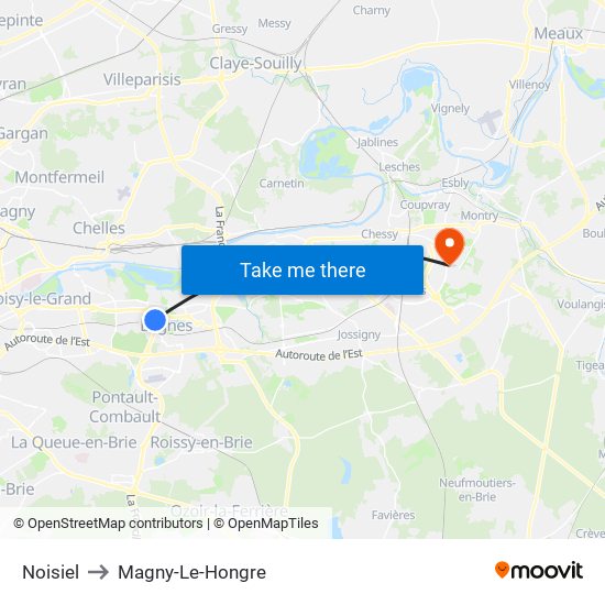 Noisiel to Magny-Le-Hongre map