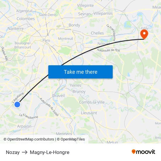Nozay to Magny-Le-Hongre map