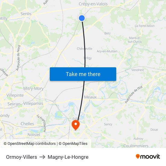 Ormoy-Villers to Magny-Le-Hongre map