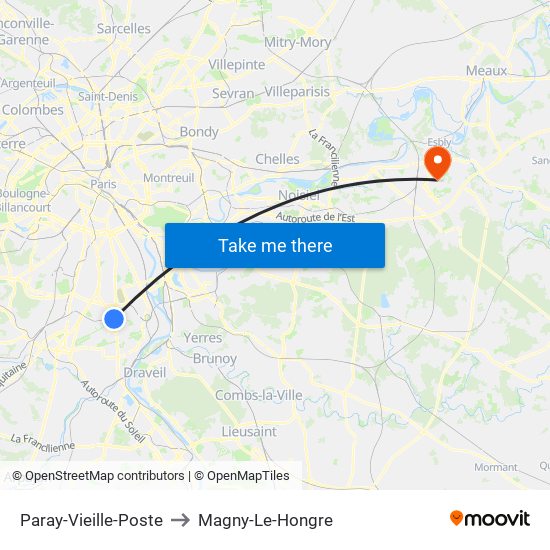 Paray-Vieille-Poste to Magny-Le-Hongre map