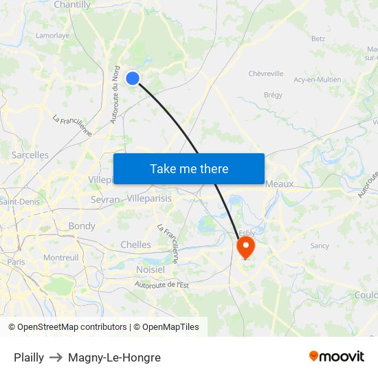Plailly to Magny-Le-Hongre map