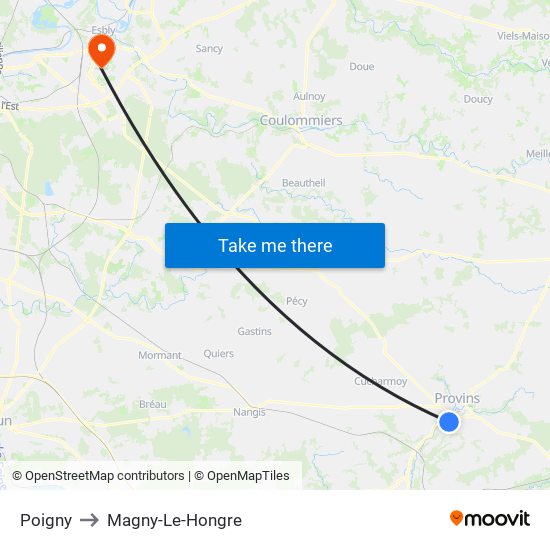 Poigny to Magny-Le-Hongre map