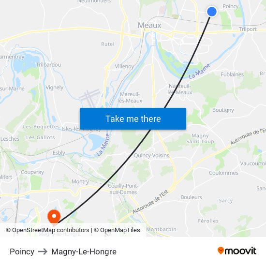 Poincy to Magny-Le-Hongre map