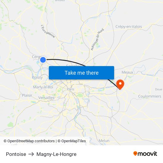 Pontoise to Magny-Le-Hongre map