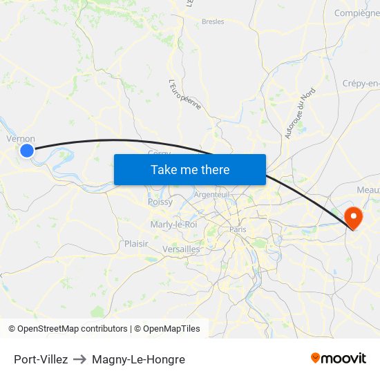 Port-Villez to Magny-Le-Hongre map